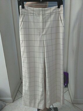 NWOT LUX. Veronica Beard Cream Wide-Leg Windowpane Pants SZ.4 FAB. PANTS